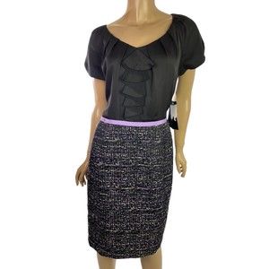 Jones New York Sheath Dress "Polished Drama" Size 12 Short Sleeve Black & Purple
